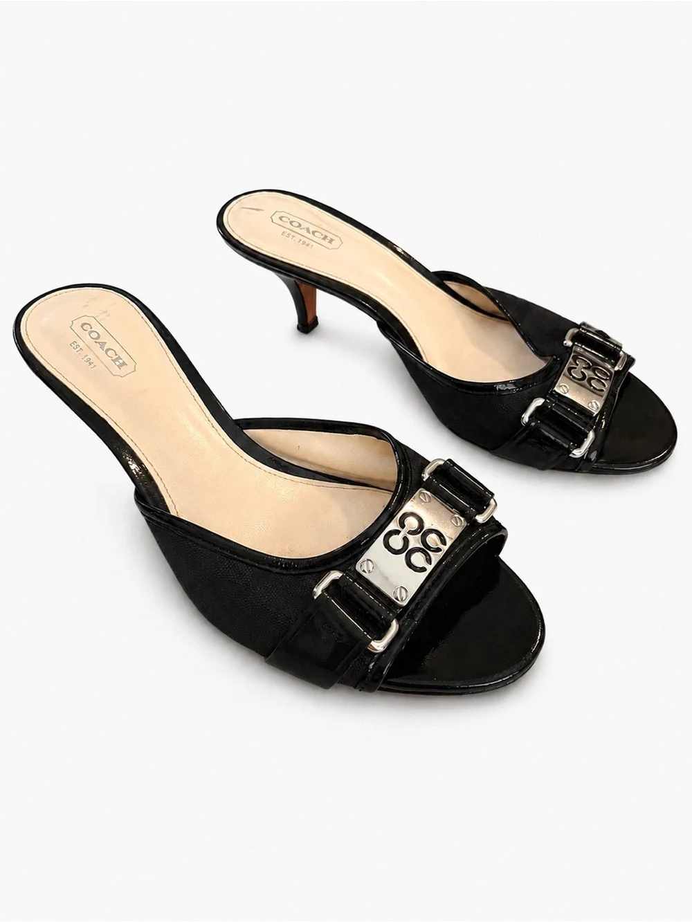 Coach Black Kitten Heels With Metal Monogram Detail